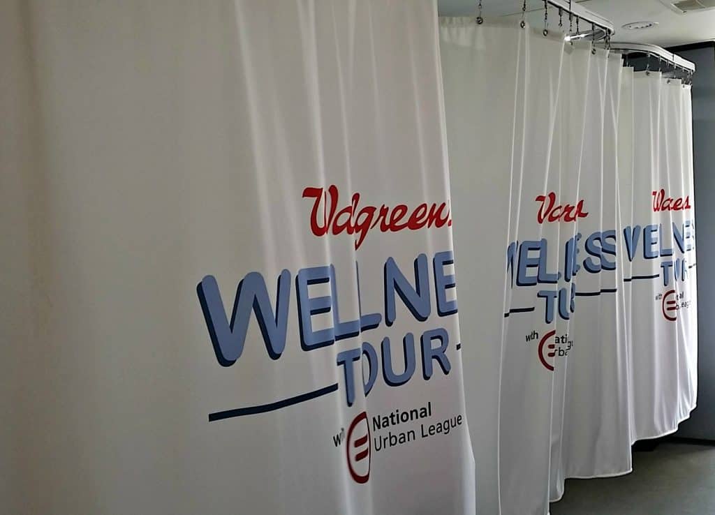 Privacy booths inside of the Walgreens Welness Tour bus. 
