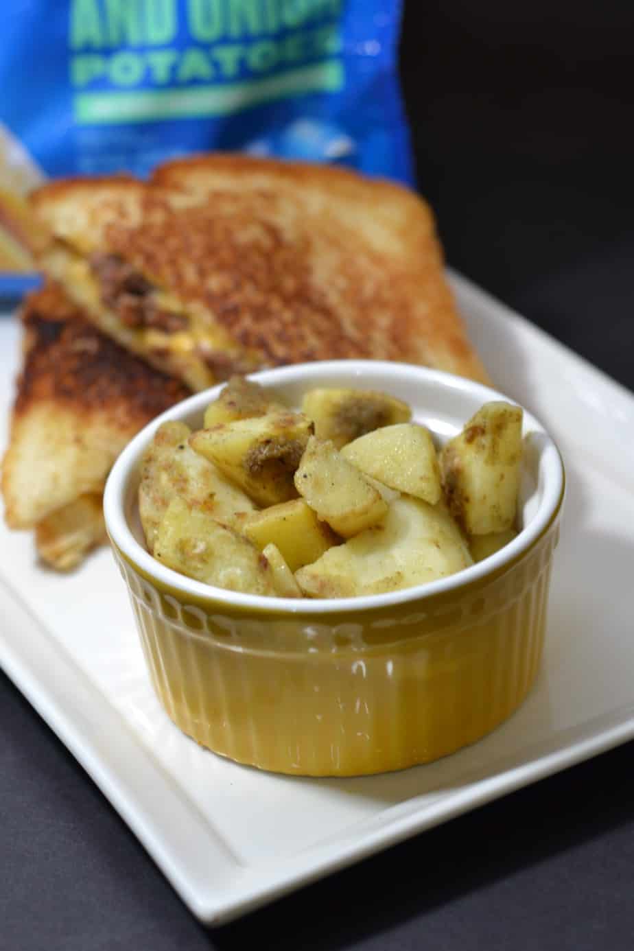 Grilled Cheese Burgers with Birds Eye Flavor Full Sour Cream and Onion Potatoes