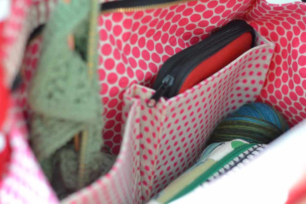 Maker's Tote by Noodlehead is the perfect pattern for those who want to knit or craft on the go. It can also double as a weekender! 