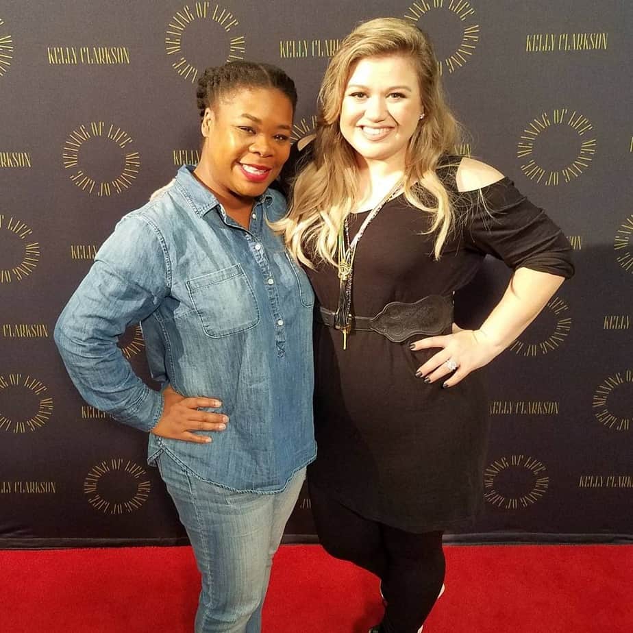Natasha Nicholes and Kelly Clarkson discussing Clarkson's new album, Meaning of Life