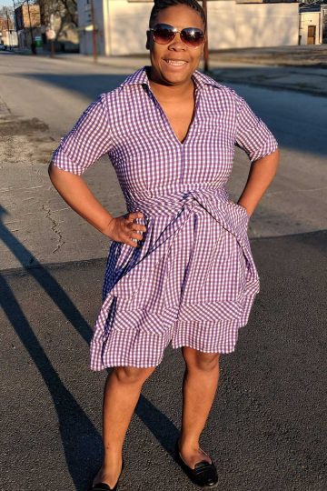 eShakti Purple Gingham Checked Dress