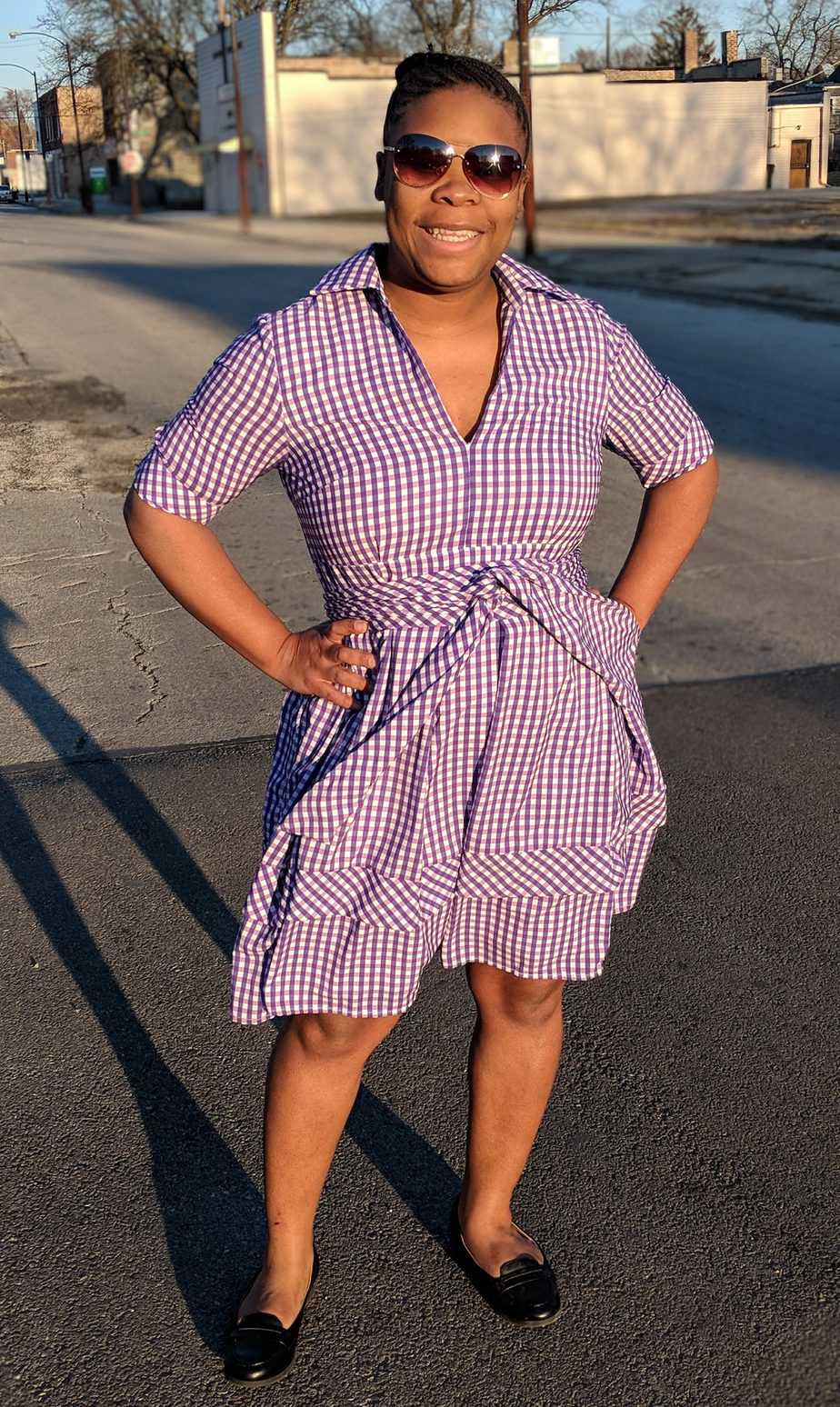 eShakti Purple Gingham Checked Dress