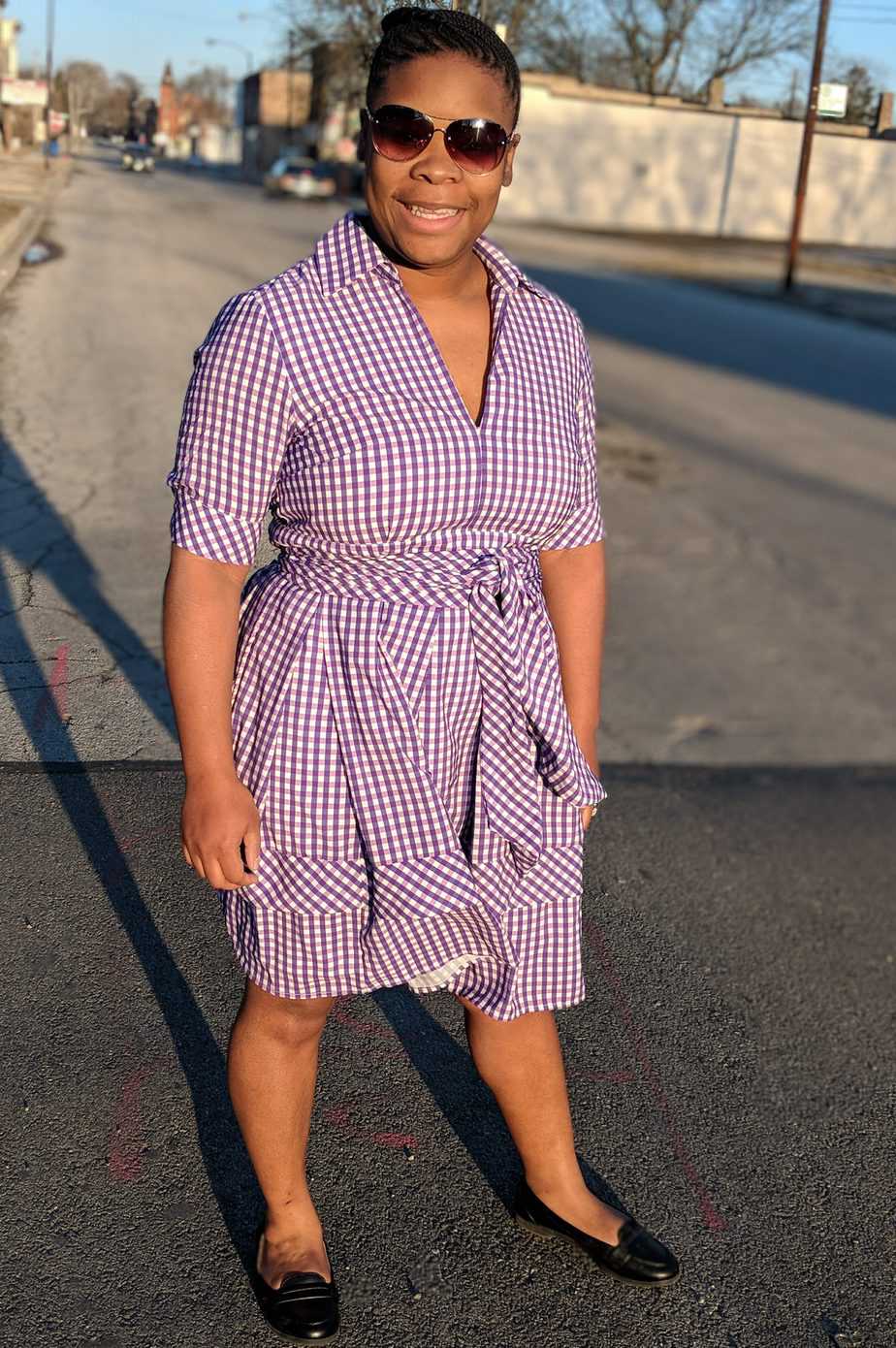 eShakti Purple Gingham Checked Dress