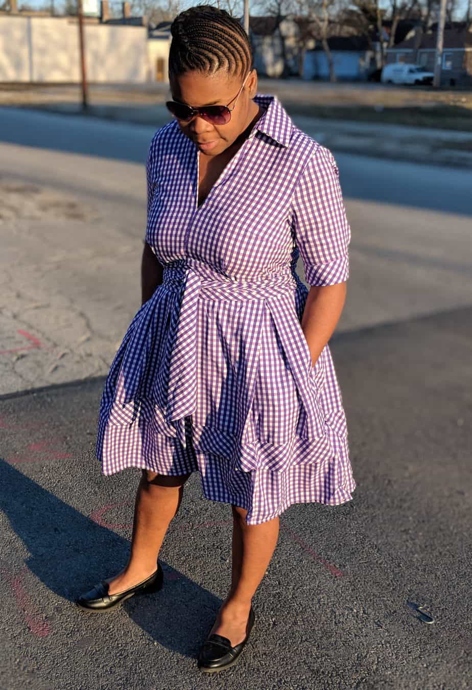 eShakti Purple Gingham Checked Dress