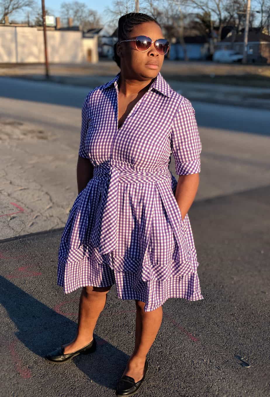 eShakti Purple Gingham Checked Dress