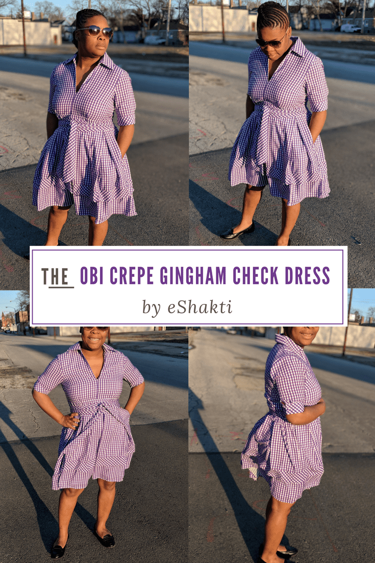 eShakti Purple Gingham Checked Dress
