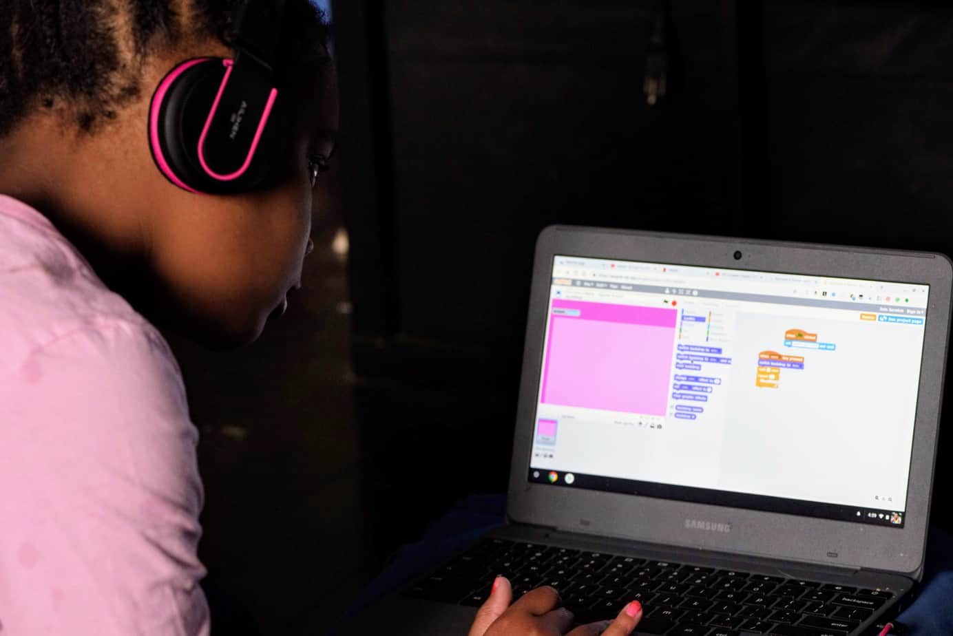 Learning how to animate her name with the help of Google and 4-H. Code Your World is a STEM initiative that supports children 8 and up in technology.
