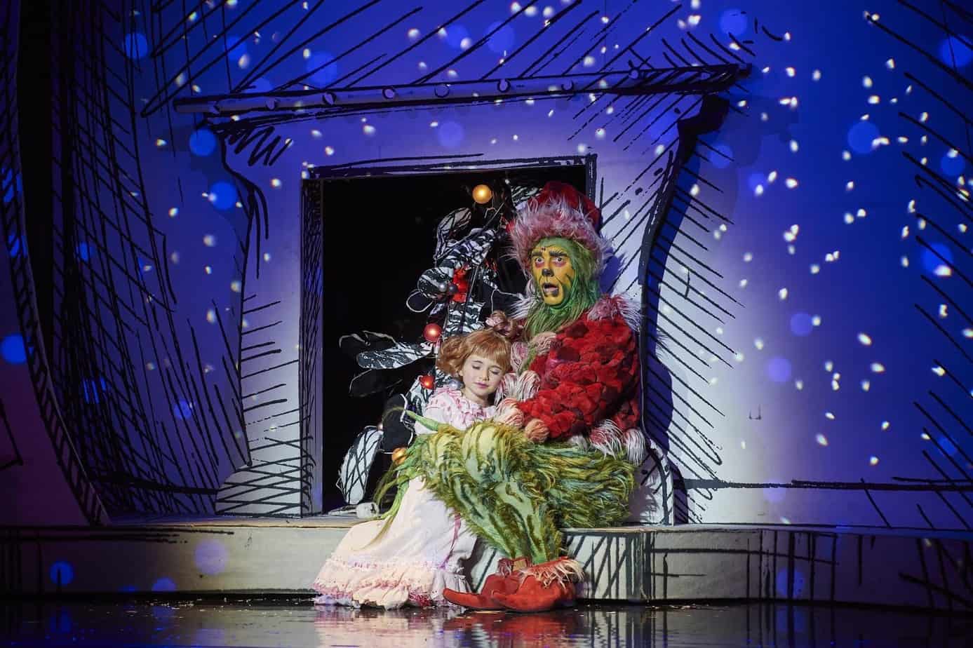 Gavin Lee as The Grinch and Mackenzie Jane Mercer as Cindy Lou in the 2018 Touring Company of DR SEUSS’ HOW THE GRINCH STOLE CHRISTMAS! THE MUSICAL. Photo by Jordan Bush