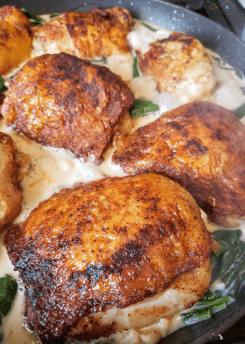 Lemon Cream Chicken is an easy weeknight dinner that doesn't cost much. One of the best ways to use chicken thighs! 