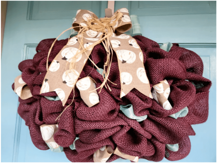 Homestead Blog Hop Feature - Burlap Pumpkin Wreath craft
