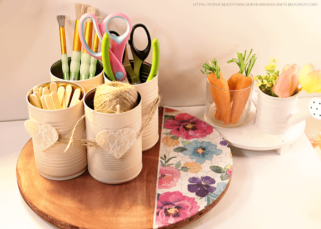 Homestead Blog Hop Feature - DIY Cute Tabletop Organizer Using Metal Cans