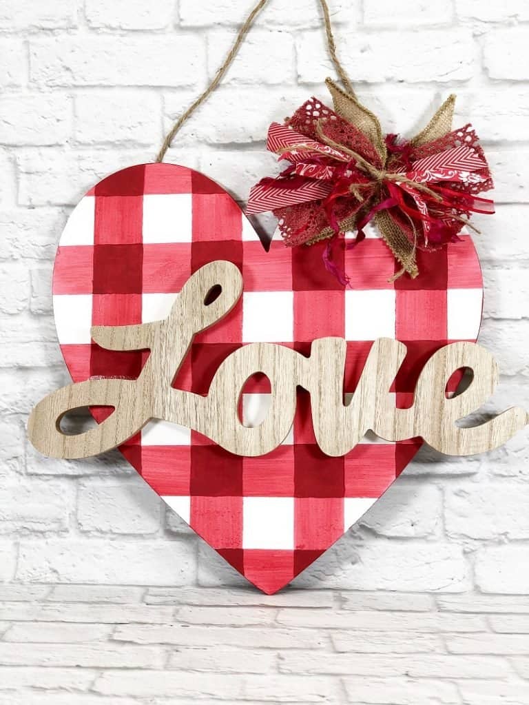 Homestead Blog Hop Feature - Dollar Tree Buffalo Plaid Heart Design