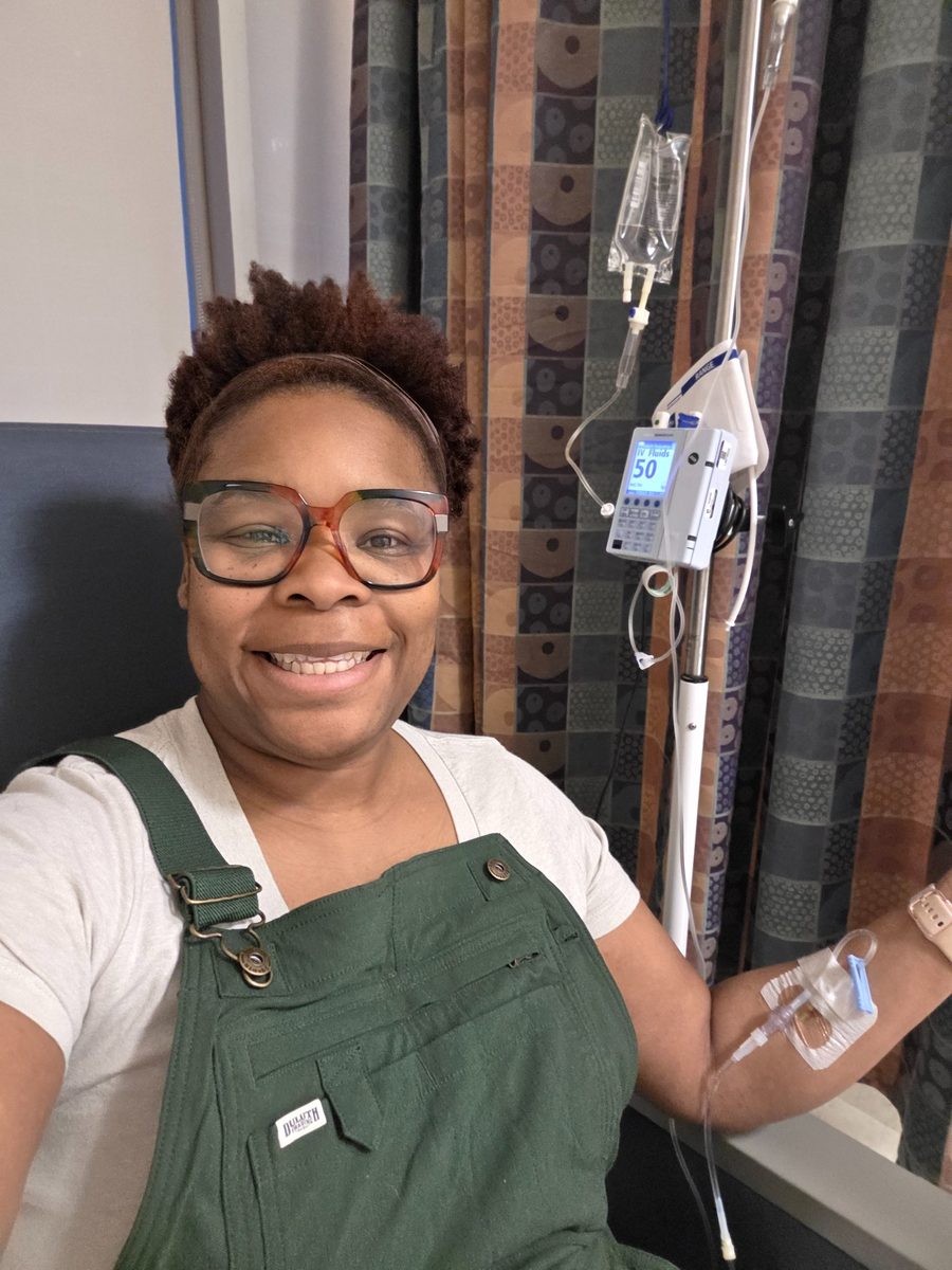Black woman with MS receiving infusion therapy — Natasha Nicholes shares her multiple sclerosis diagnosis story on Houseful of Nicholes