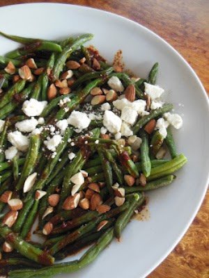 Homestead Blog Hop Feature - Blistered Green Bean Salad. with Smoked Paprika Vinaigrette Feta and Almonds